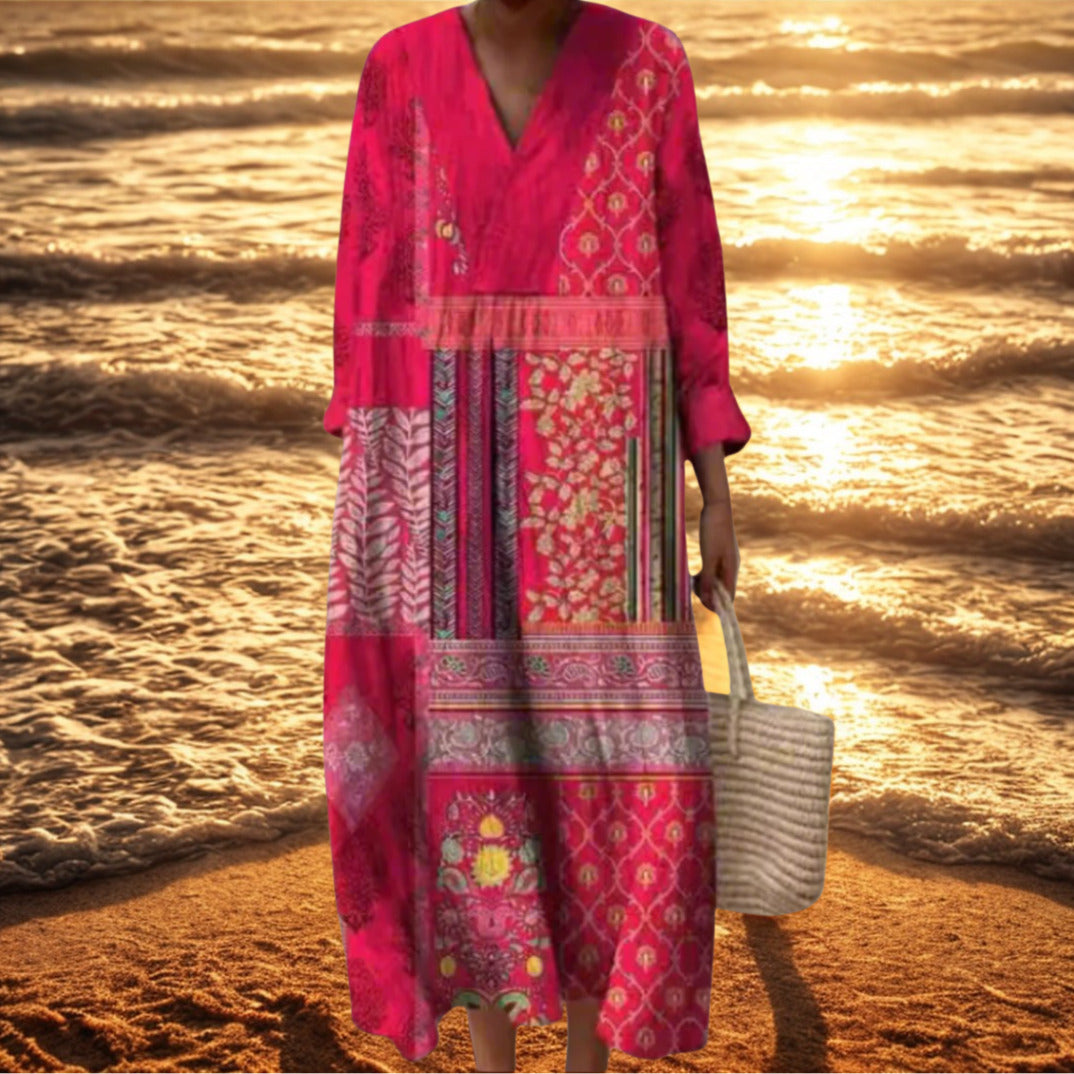 Christina | Boho Midi Dress with Patchwork