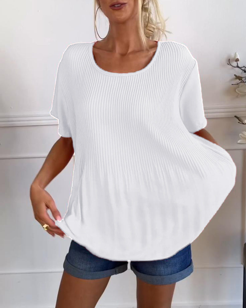 Elena | Plain Pleated Blouse with Round Neckline