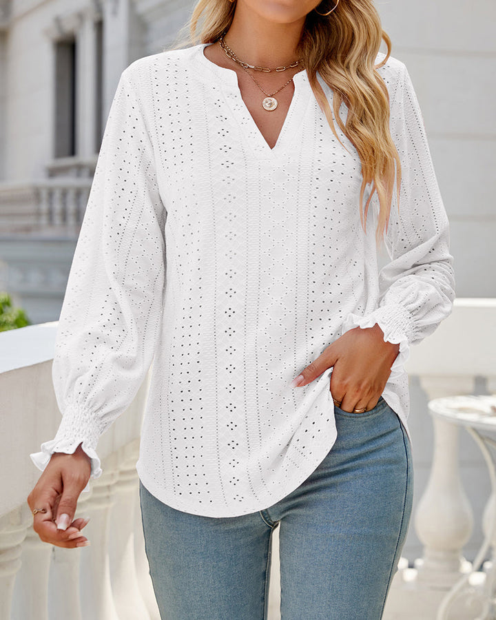 Xandra | Blouse with Hollow-Out and Ruffle Details