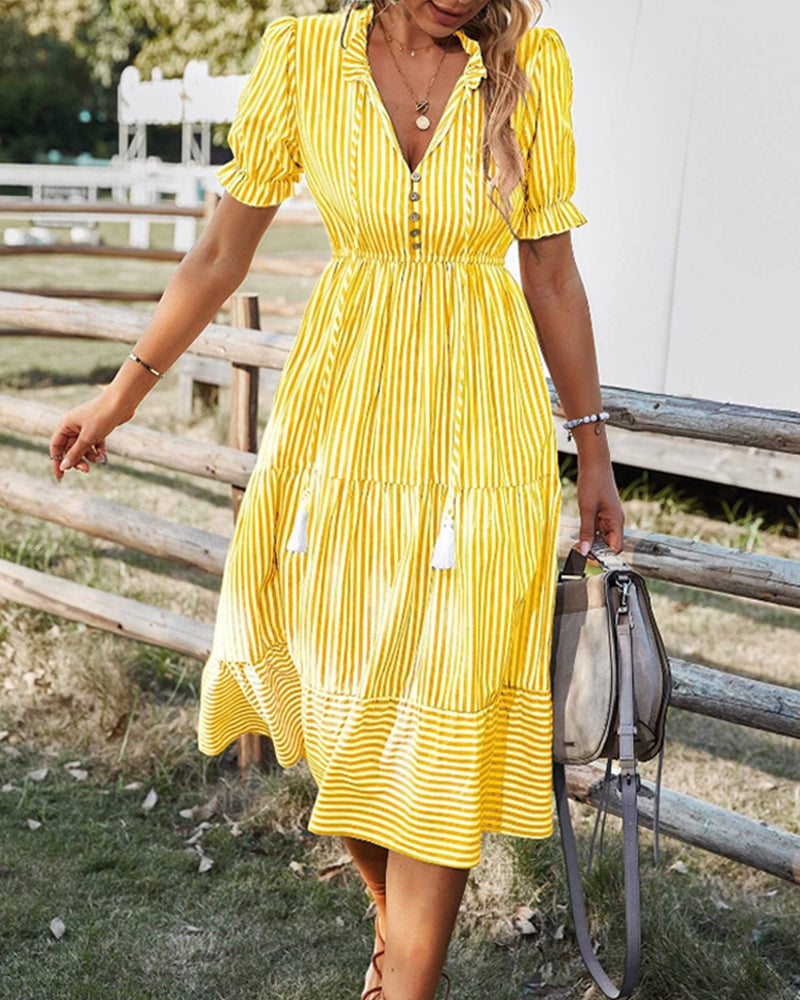 Sienna | V-Neck Dress with Striped Print