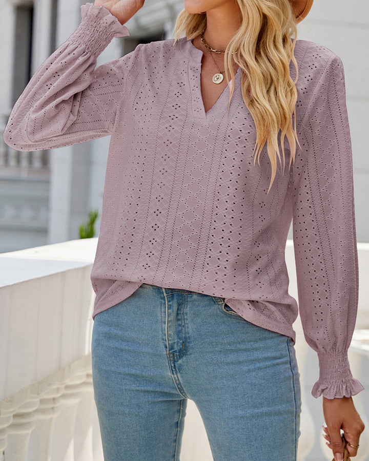 Xandra | Blouse with Hollow-Out and Ruffle Details