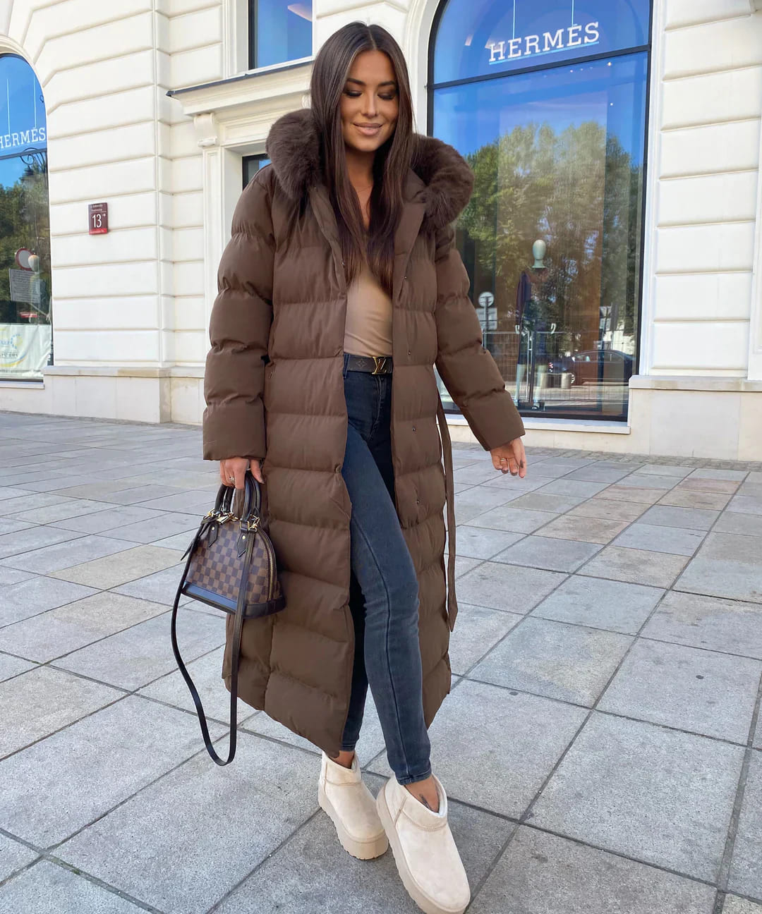 Alyana | Stylish Synthetic Down Winter Jacket with Faux Fur Hood