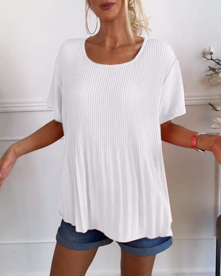 Elena | Plain Pleated Blouse with Round Neckline