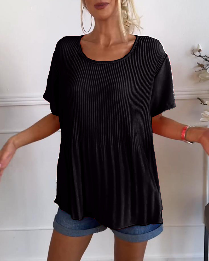 Elena | Plain Pleated Blouse with Round Neckline