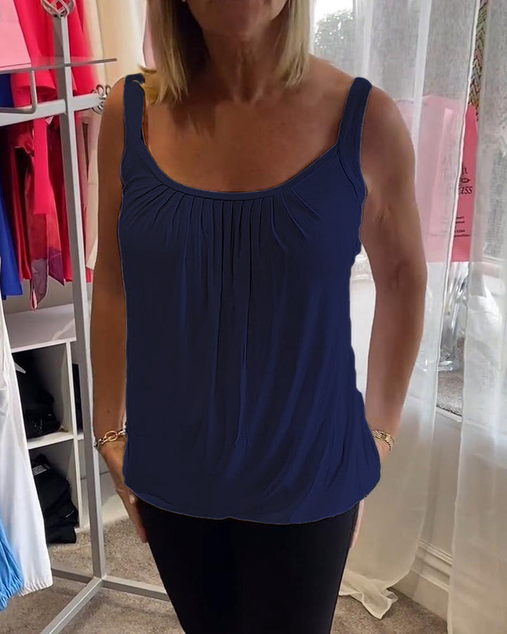 Thalia | Pleated Solid Casual Sleeveless Top