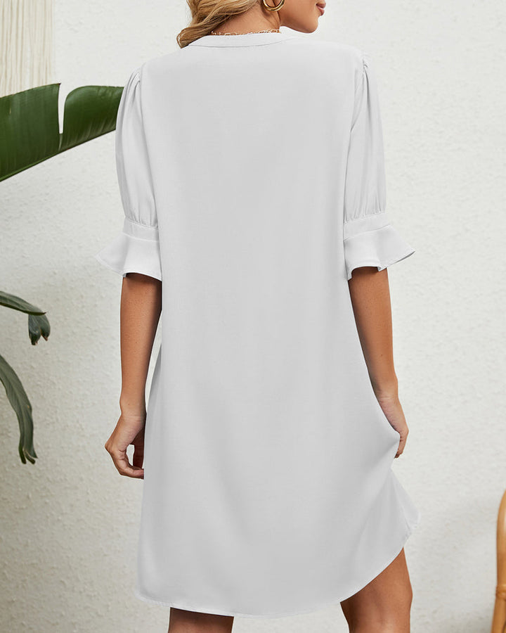 Sophia | Solid Colour Half Sleeve V-Neck Dress