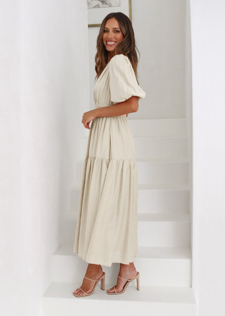 Ella | V-Neck Dress with Puff Sleeves