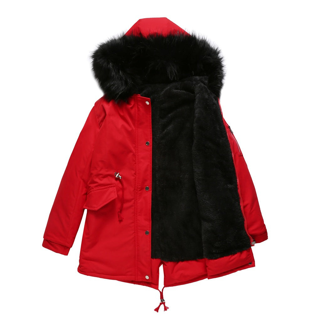 Polina | Parka Hood Velvet Lined Warm Mid-Length Cotton Jacket