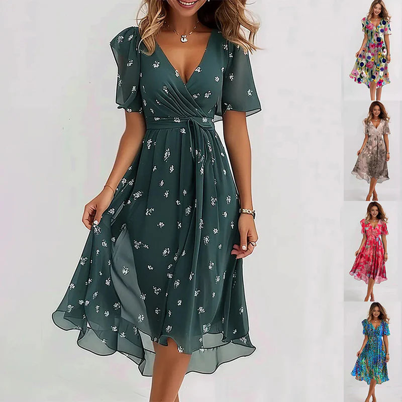 Tess | Elegant Short Sleeve Chiffon Dress