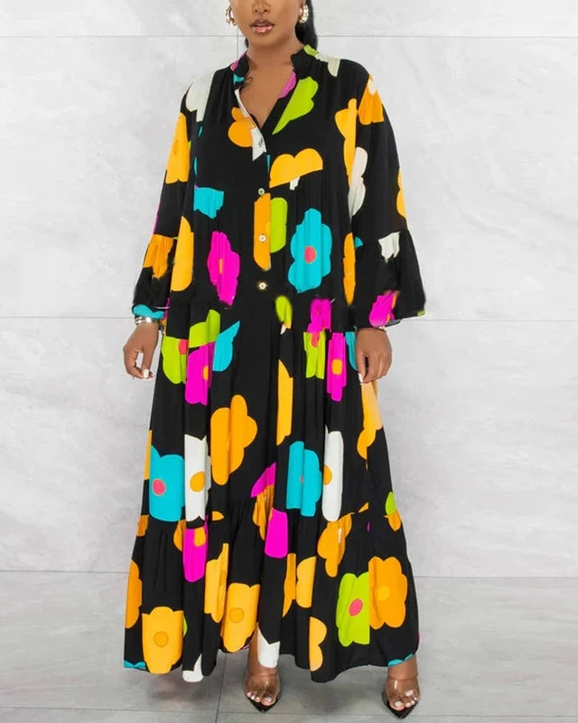 Naya | Colourful Floral Casual Dress with Bell Sleeves