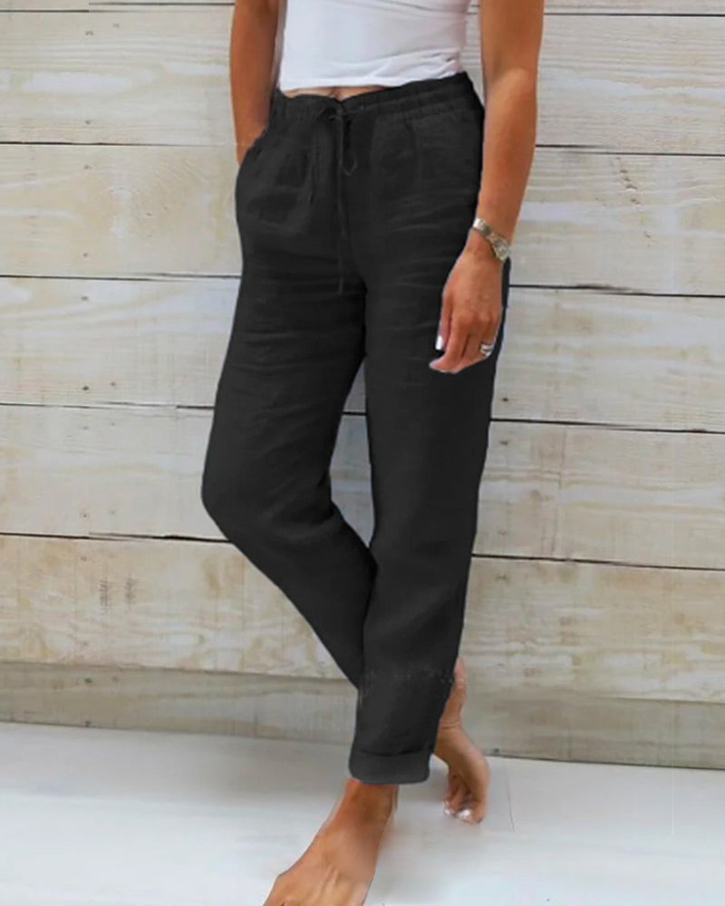 Abigail | Cotton and Linen Trouser with Elastic Waistband