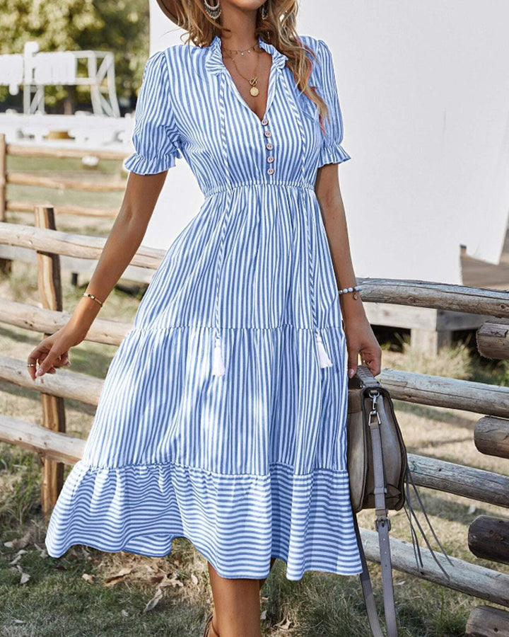 Sienna | V-Neck Dress with Striped Print