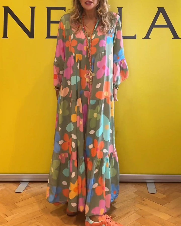 Naya | Colourful Floral Casual Dress with Bell Sleeves