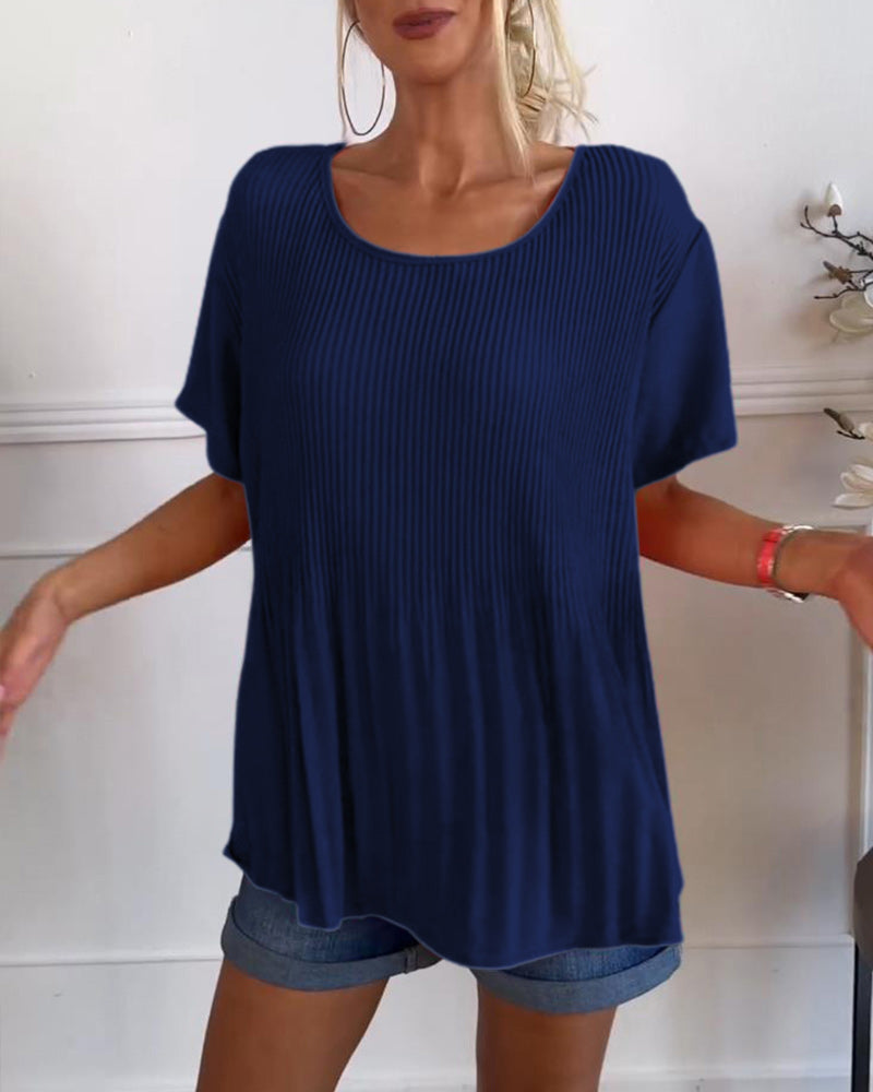 Elena | Plain Pleated Blouse with Round Neckline