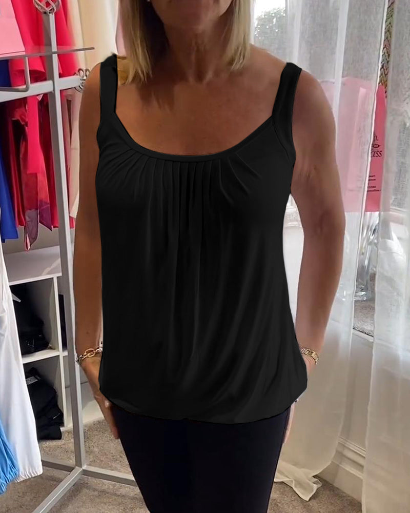 Thalia | Pleated Solid Casual Sleeveless Top