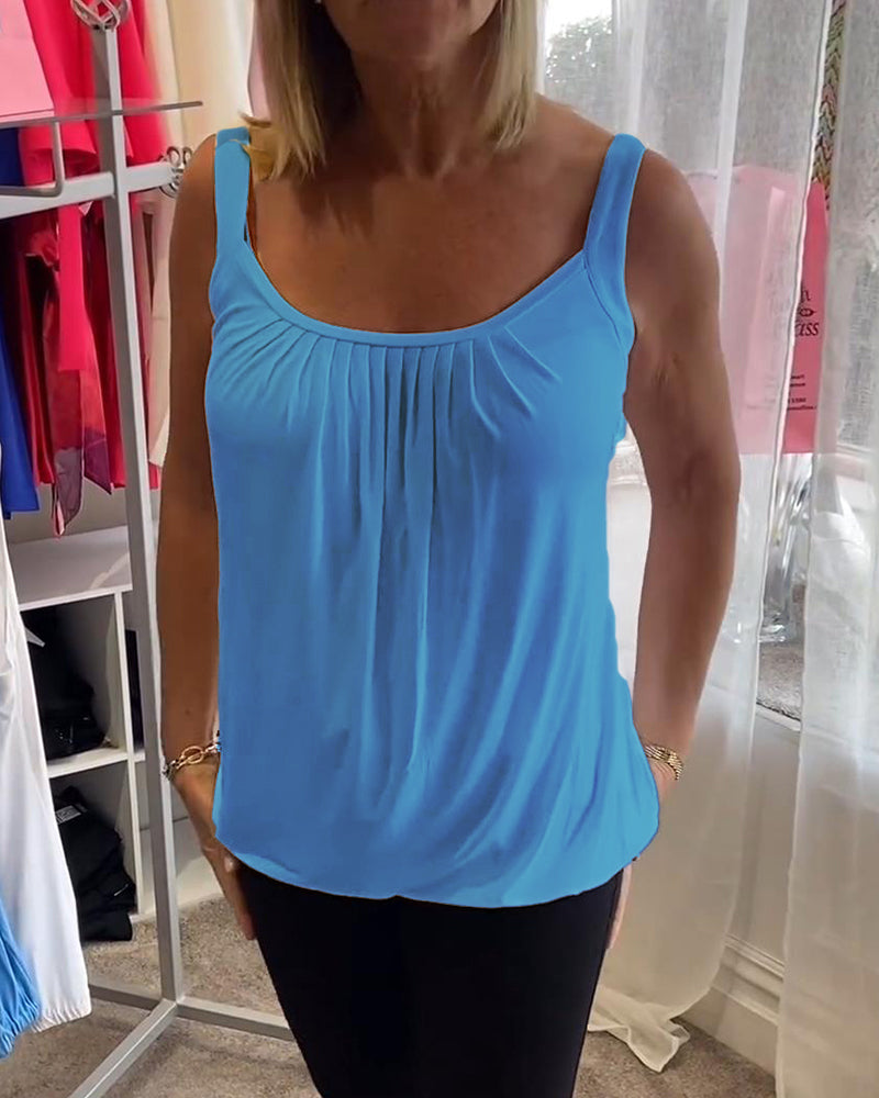 Thalia | Pleated Solid Casual Sleeveless Top