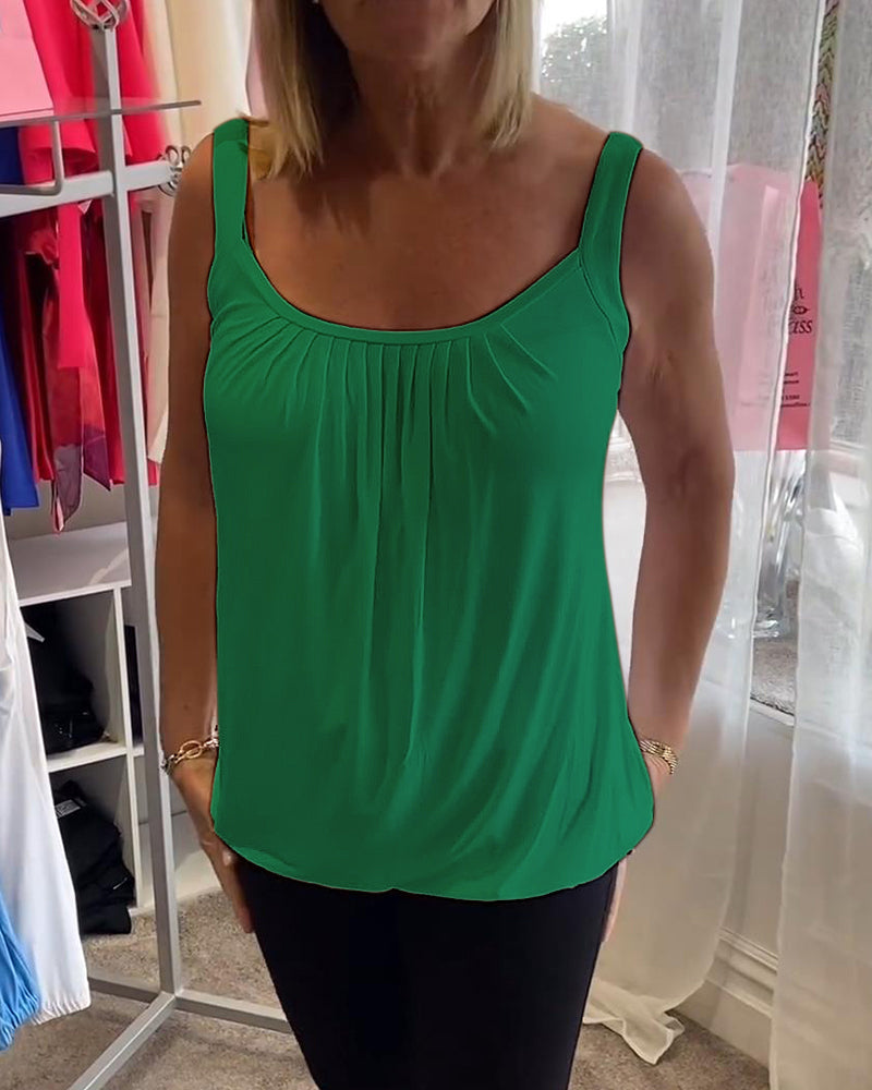 Thalia | Pleated Solid Casual Sleeveless Top