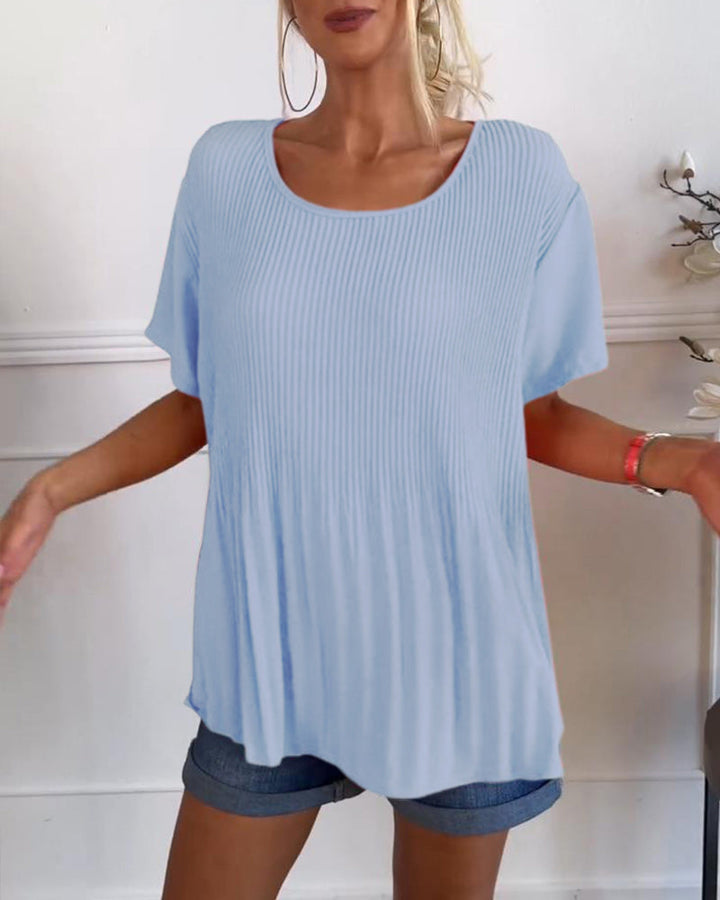 Elena | Plain Pleated Blouse with Round Neckline