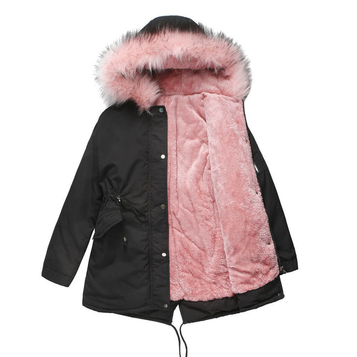 Polina | Parka Hood Velvet Lined Warm Mid-Length Cotton Jacket