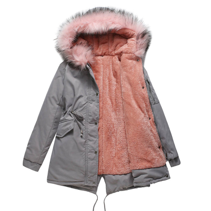 Polina | Parka Hood Velvet Lined Warm Mid-Length Cotton Jacket