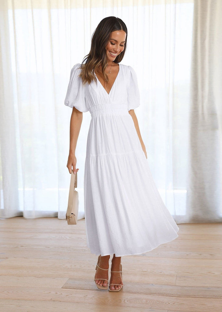 Ella | V-Neck Dress with Puff Sleeves