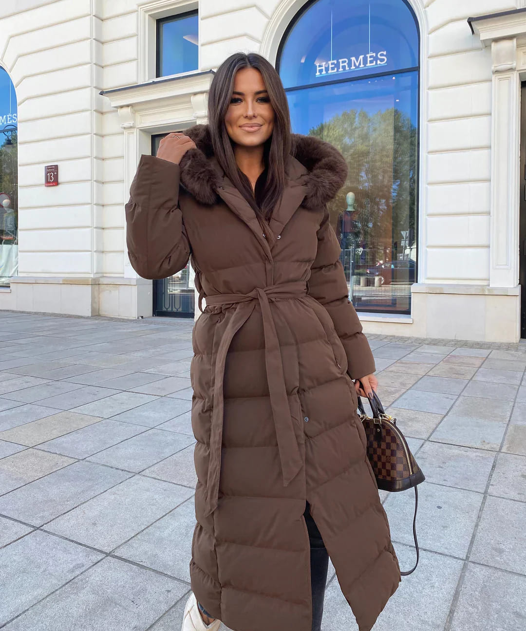 Alyana | Stylish Synthetic Down Winter Jacket with Faux Fur Hood