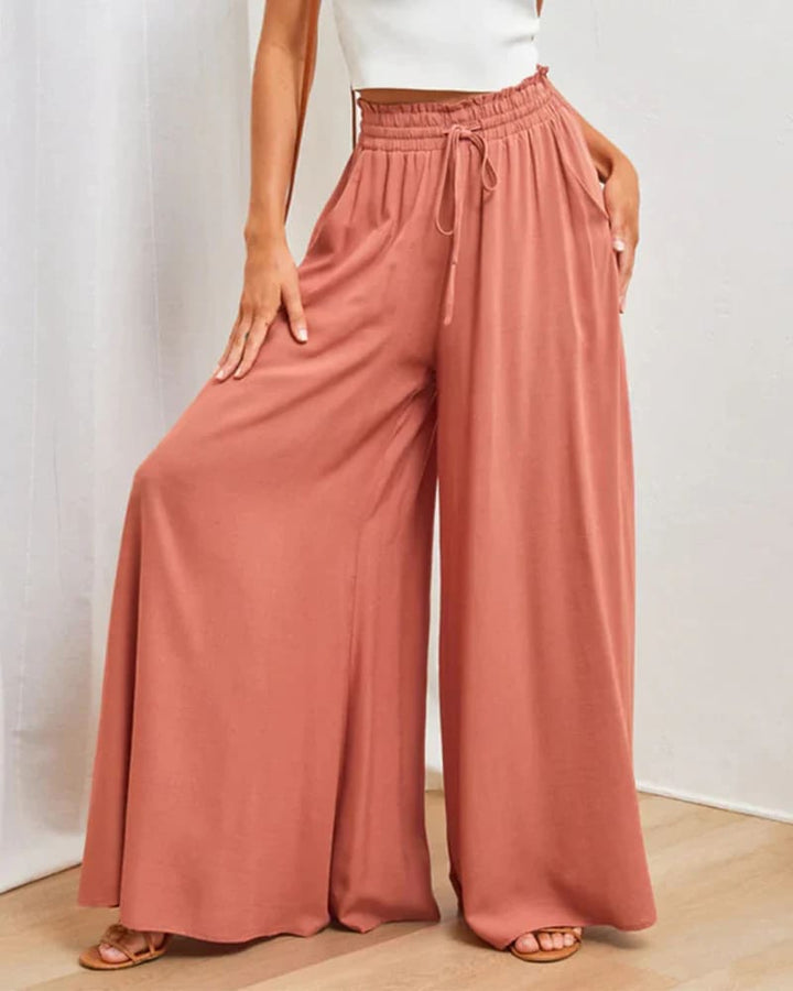 Annelise | Solid Colour High-Waist Wide-Leg Trousers