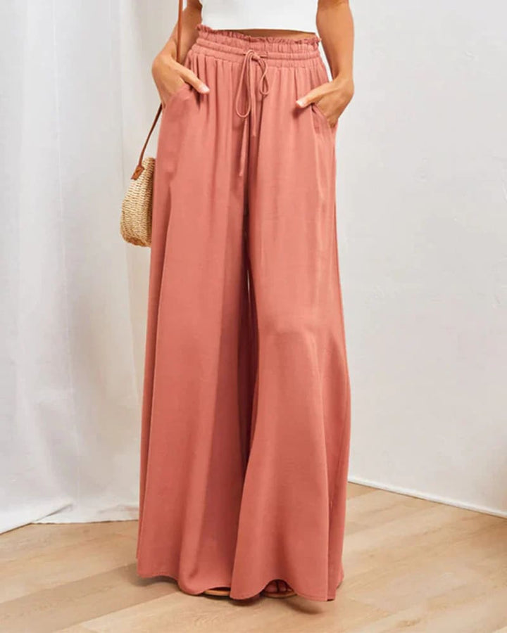 Annelise | Solid Colour High-Waist Wide-Leg Trousers