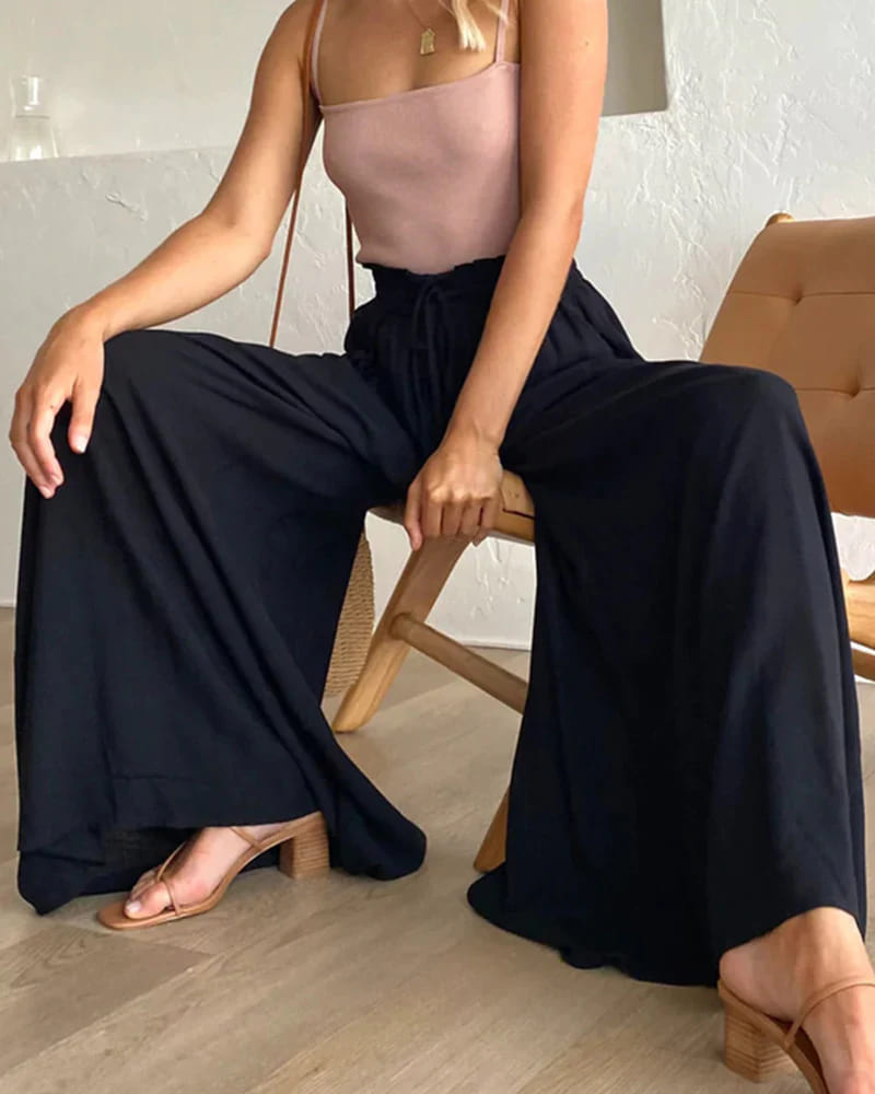 Annelise | Solid Colour High-Waist Wide-Leg Trousers