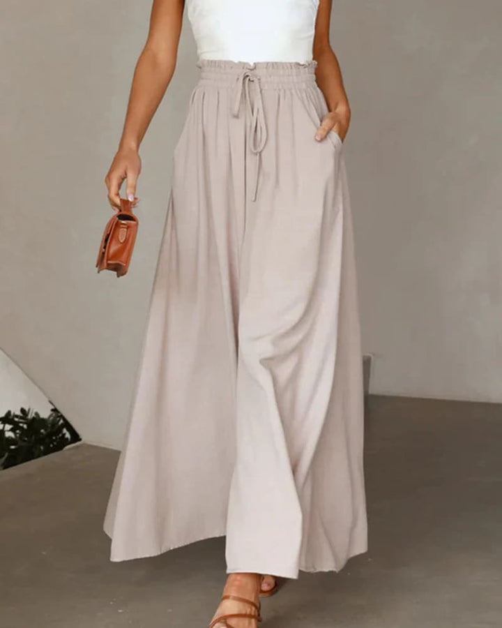 Annelise | Solid Colour High-Waist Wide-Leg Trousers