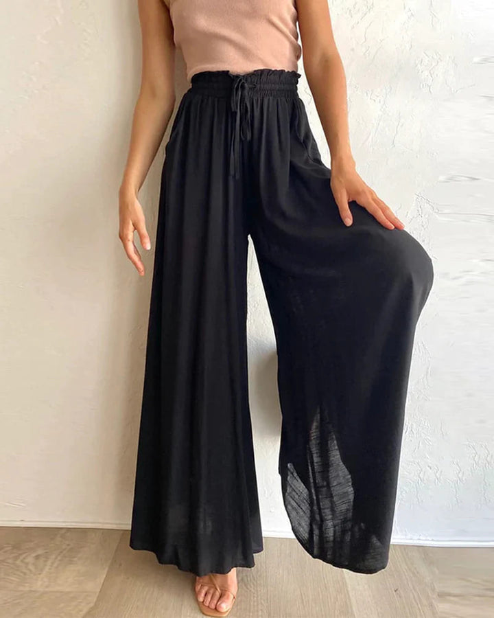 Annelise | Solid Colour High-Waist Wide-Leg Trousers