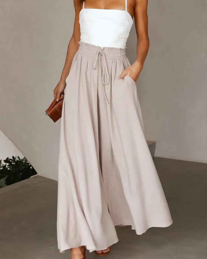 Annelise | Solid Colour High-Waist Wide-Leg Trousers