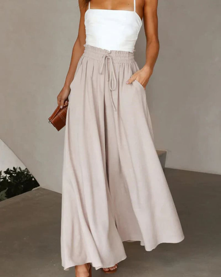 Annelise | Solid Colour High-Waist Wide-Leg Trousers