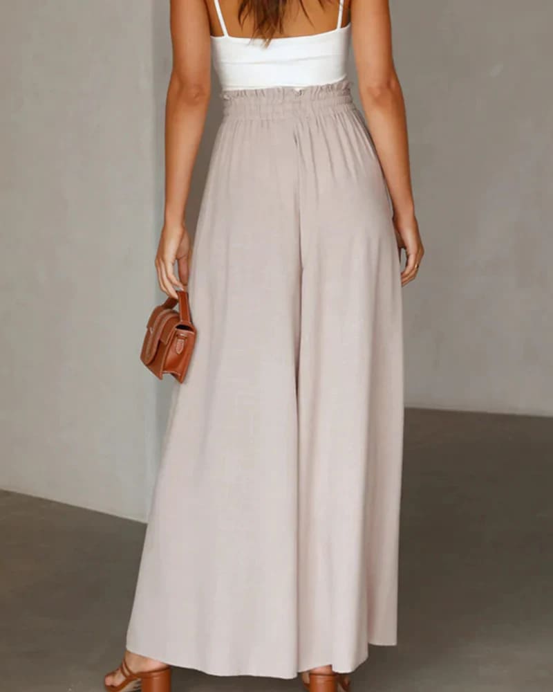 Annelise | Solid Colour High-Waist Wide-Leg Trousers