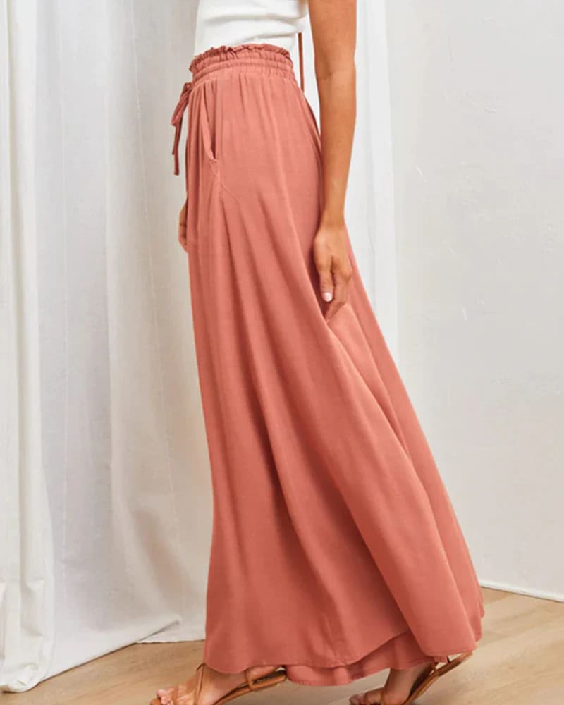 Annelise | Solid Colour High-Waist Wide-Leg Trousers