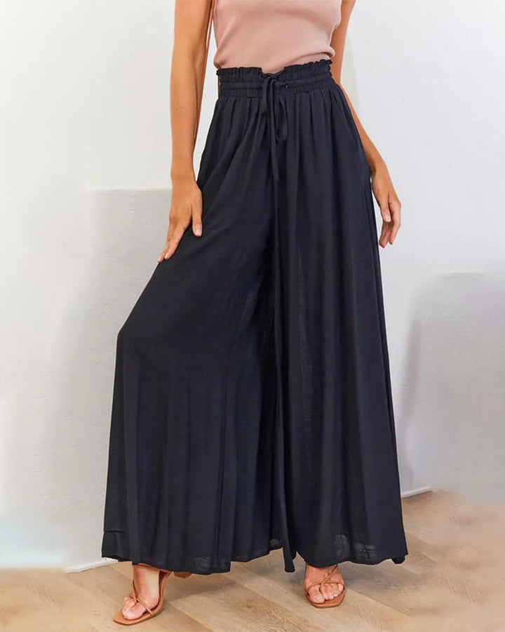 Annelise | Solid Colour High-Waist Wide-Leg Trousers