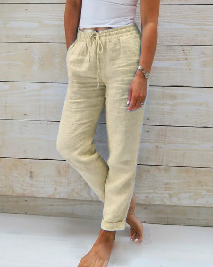 Abigail | Cotton and Linen Trouser with Elastic Waistband