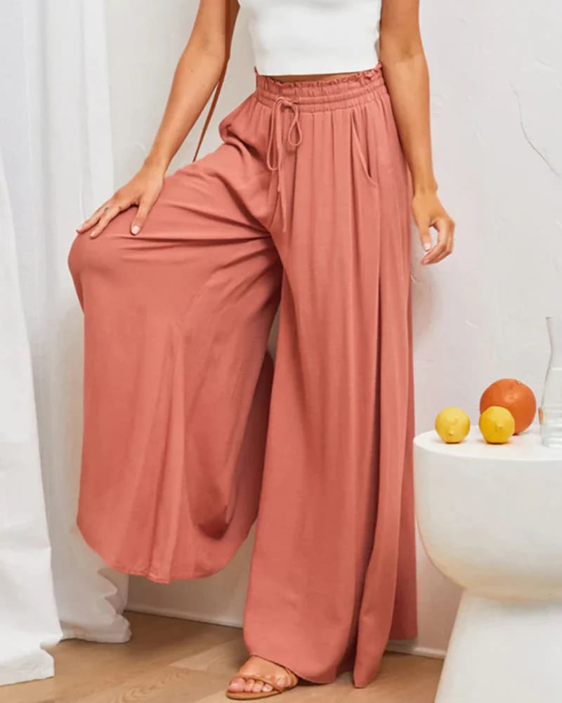 Annelise | Solid Colour High-Waist Wide-Leg Trousers