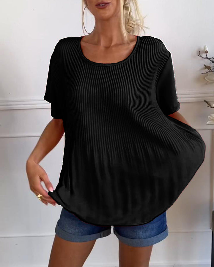 Elena | Plain Pleated Blouse with Round Neckline