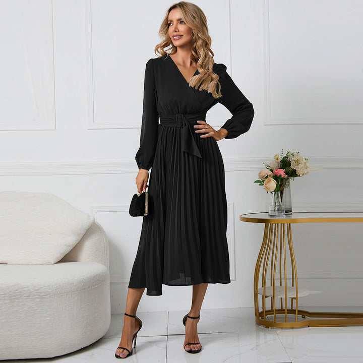 Isidora | Pleated Midi Dress with V-Neckline