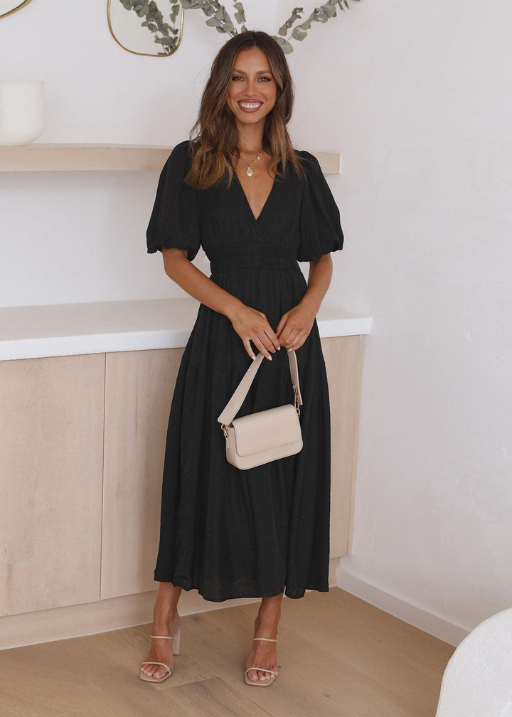 Ella | V-Neck Dress with Puff Sleeves