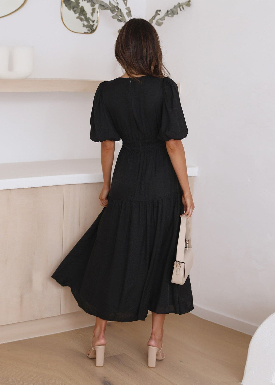 Ella | V-Neck Dress with Puff Sleeves