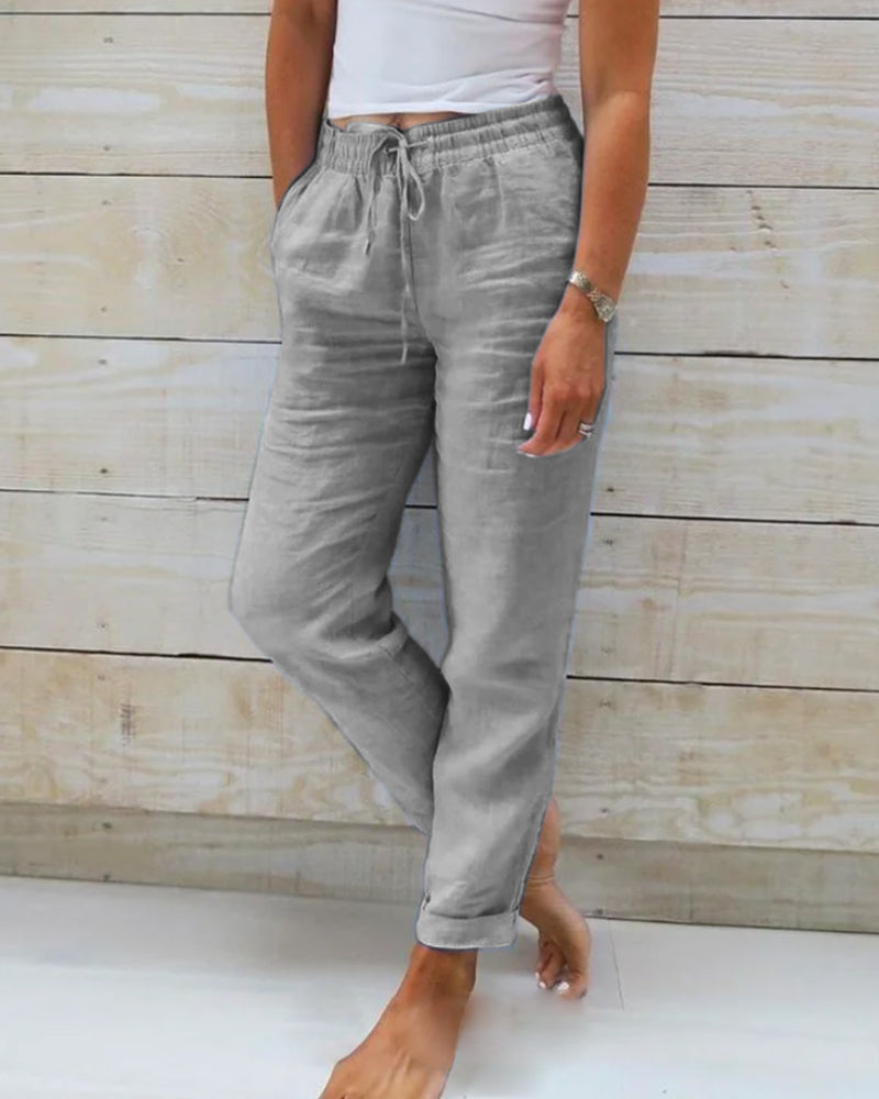 Abigail | Cotton and Linen Trouser with Elastic Waistband