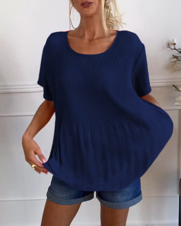 Elena | Plain Pleated Blouse with Round Neckline