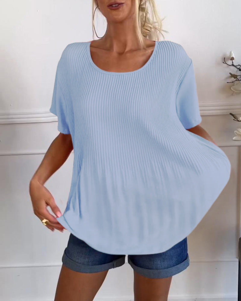 Elena | Plain Pleated Blouse with Round Neckline