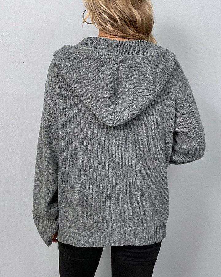 Lucia | Solid-Coloured Hooded Cardigan with Drawstrings