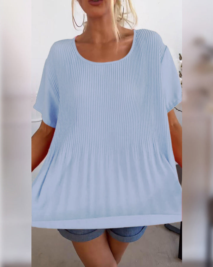 Elena | Plain Pleated Blouse with Round Neckline