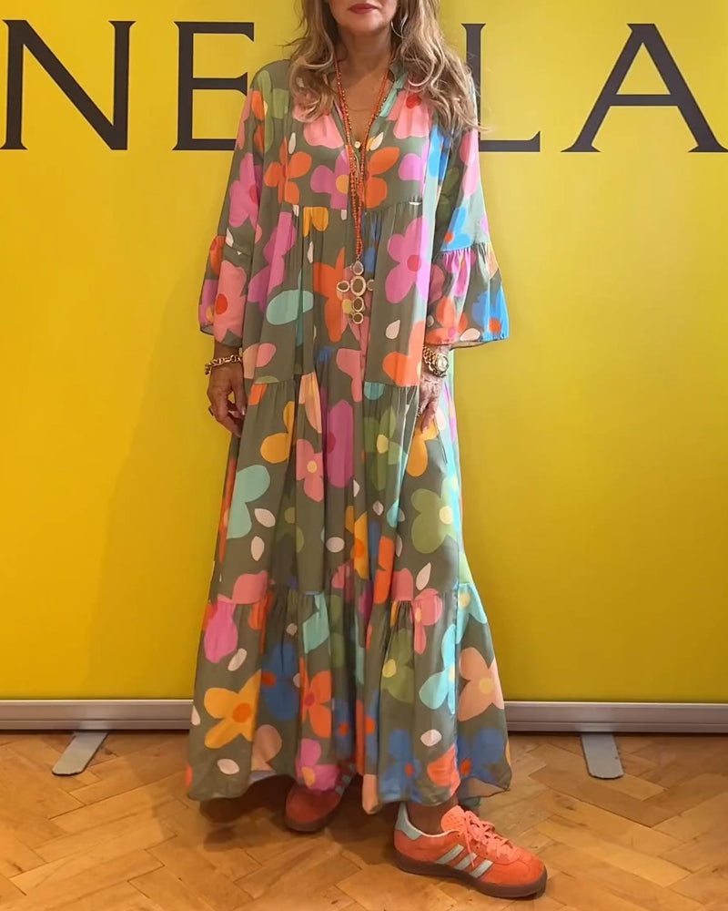 Naya | Colourful Floral Casual Dress with Bell Sleeves