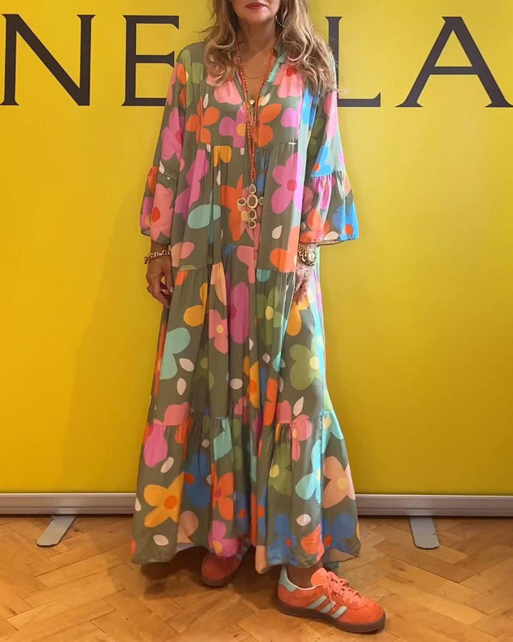 Naya | Colourful Floral Casual Dress with Bell Sleeves