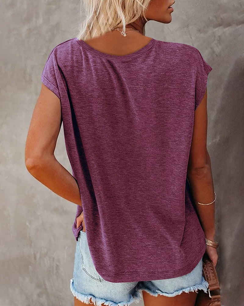 Sasha | V-Neck Solid Colour Top with Cap Sleeves